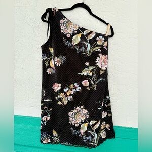 Maeve Anthropologie Ashbury One-Shoulder Mini Dress Black Floral Studded Lace 4
